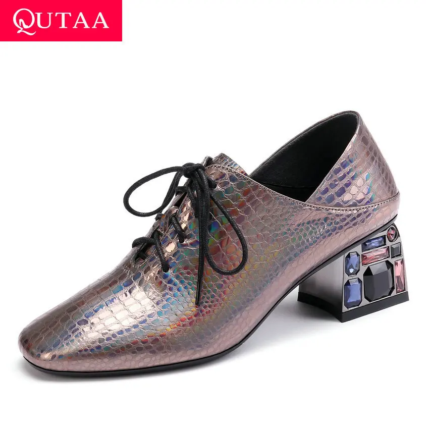 Женские туфли-лодочки на шнурках QUTAA Осенние тонкие туфли из коровьей кожи