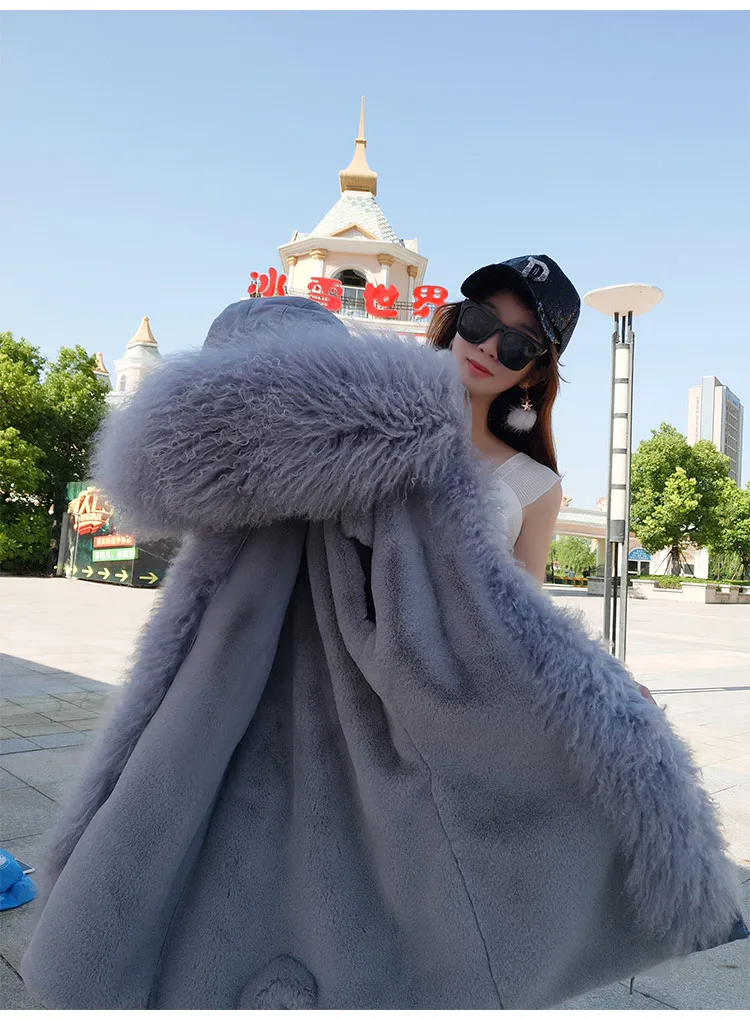 Длинная парка, зимняя куртка для женщин, натуральная монгольская овечья шерсть, Толстая теплая парка, натуральный мех, пальто с капюшоном размера плюс, белая