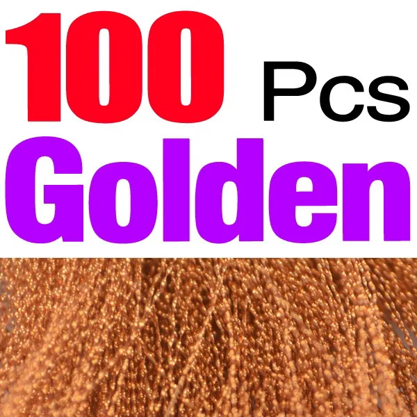 100pcs golden MNFT цена 100 упаковка Flashbou для ловли нахлыстом, завязывающаяся Хрустальная вспышка, стрела, крючок, мигающая леска, сделай сам, приманка, сверкающая леска - Цвет: 100pcs golden