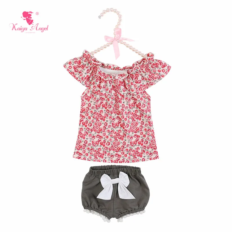 

Kaiya Angel New Baby Girl Outfits Set Children Clothes Bow Printed Flowers Lovely Cute Style Summer 5pcs/lot Factory Wholesale