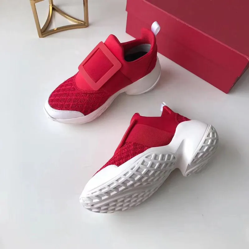 Hot Crystal Square Buckle Mesh Sneakers Women Genuine Leather Platform Thick bottom Flat Breathe Shoes Casual Shoes For Women