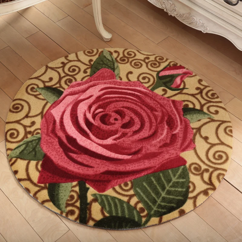 

90CM Round Rose Flower Doormat Home Entrance/Hallway Area Rug Computer Chair Floor Mat Bedroom Rugs And Carpets Yoga Mat