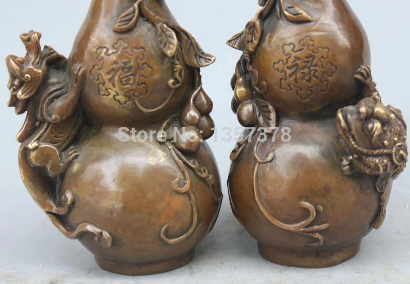 shitou 00361 Marked Chinese Bronze Fu Lu Shou Pixiu Beast Cicada Frog Calabash Pair Statue | Дом и сад