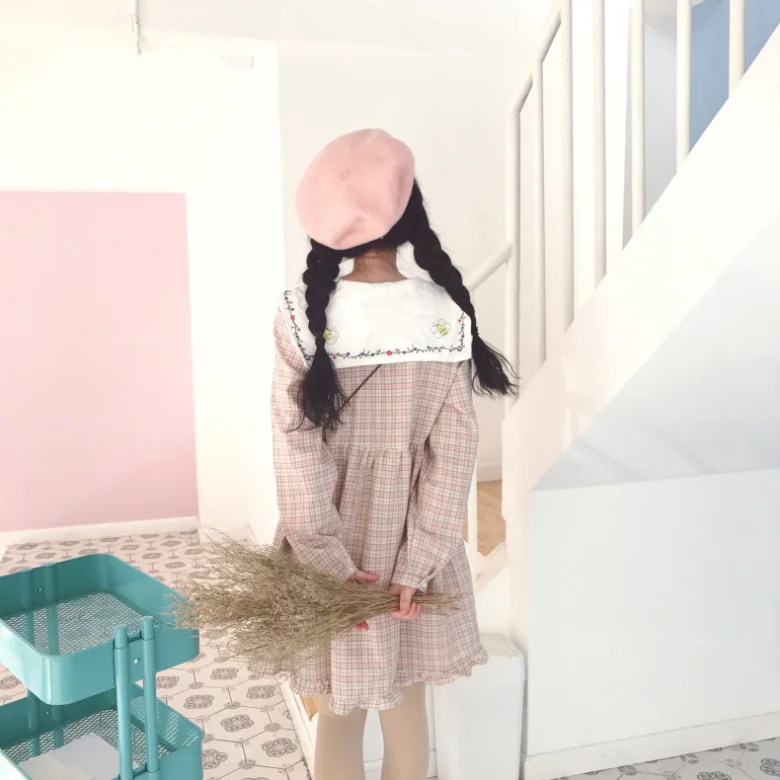 Kawaii платье лолиты весеннее женское японское милое студенческое платье с бантом и вышивкой в клетку летнее маленькое свежее платье