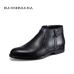 Bassirianaмарка 2017 качество натуральная кожаная зимняя обувь мужская теплая обувь мужская повседневная ручной работы с круглым носком молния русский размер 3945
