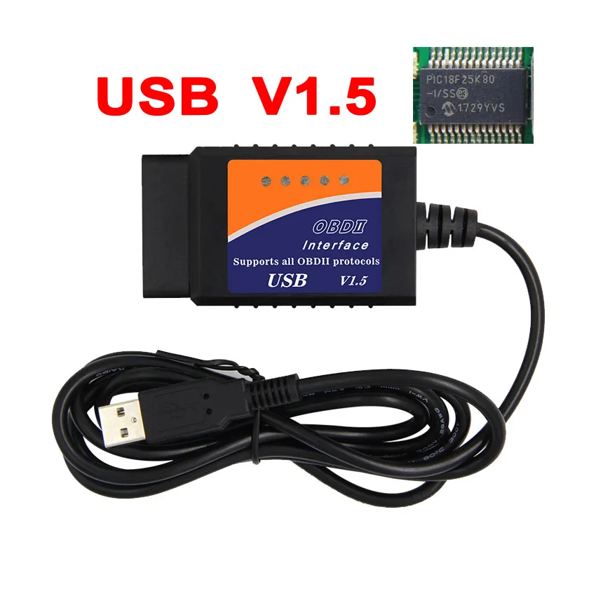 USB ELM327 V1.5 wifi Bluetooth USB PIC18F25K80 чип OBD OBD2 диагностический считыватель кода сканер ELM 327 V1.5 OBD2 для Android/IOS/PC - Цвет: USB