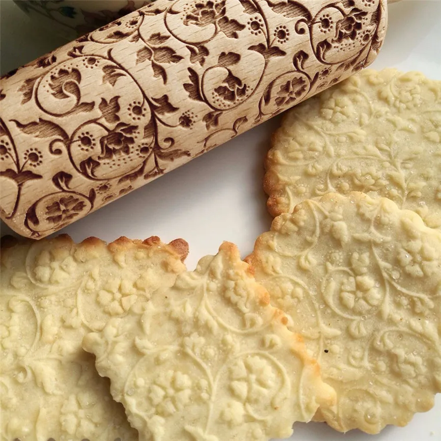 Рождество тиснение Скалка Выгравированная резная деревянная Скалка кухонный инструмент торт тесто выгравированный ролик для выпечки D#3