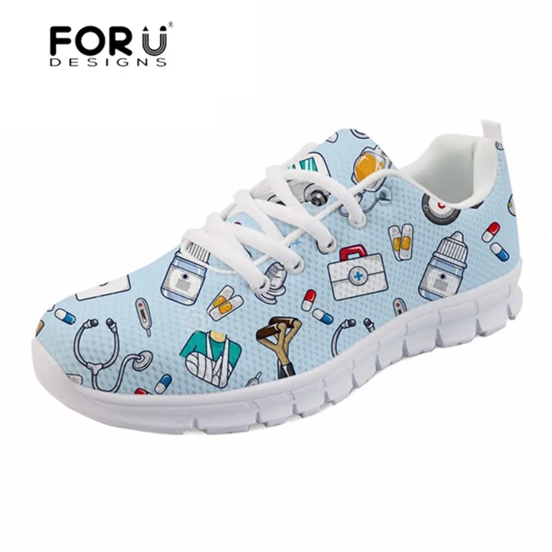 FORUDESIGNS/женские кроссовки для медсестры; Повседневная прогулочная обувь для девочек с милым фиолетовым принтом; обувь на плоской подошве для студентов; Zapatos tenis feminino - Цвет: H5805AQ