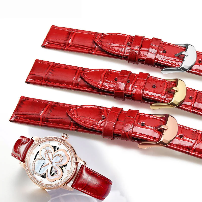 Ремешок для часов tissot из натуральной кожи красный браслет с пряжкой язычком
