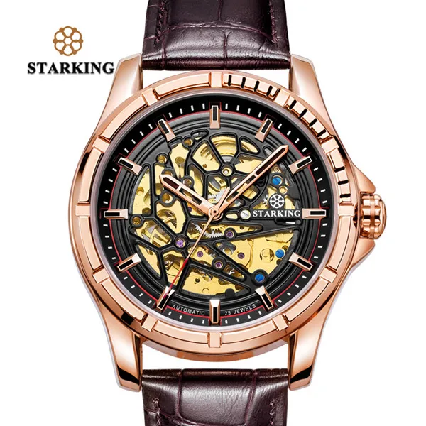 Золотой STARKING/мужские прозрачные часы 28800, высокие часы, мужские наручные часы, кожаные Relogios Automaticos Mecanic TM0271 - Цвет: Золотой