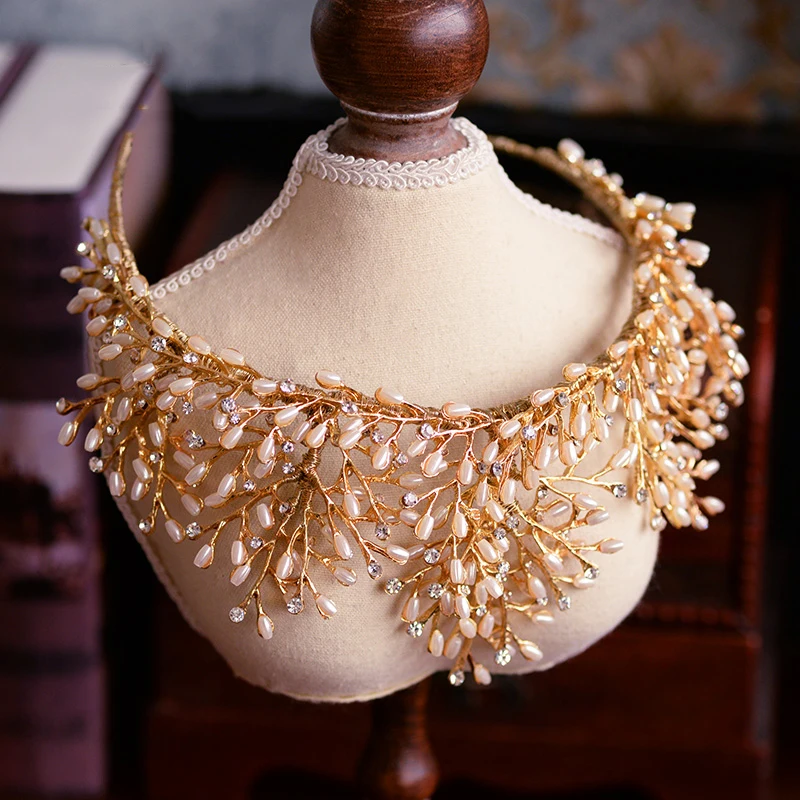 Himstory Handmade Pearls Bridal Headdress Wedding Tiaras Crowns Crystal Brides Hair Accessory Jewelry Gifts | Украшения и