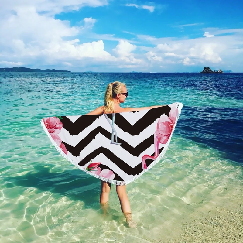 Пляжное полотенце с фламинго стильное летнее банное бахромой в стиле бохо