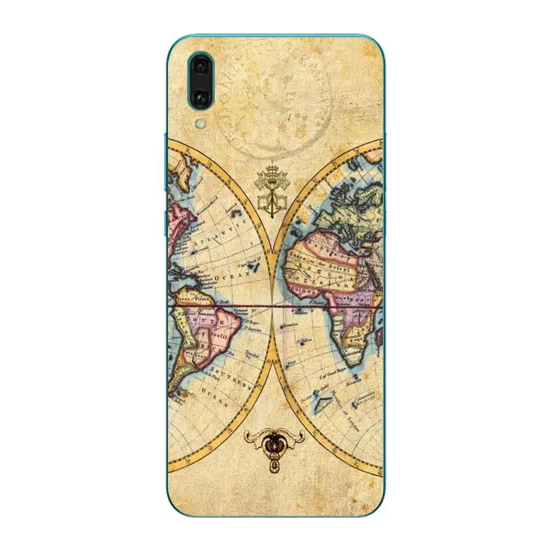 N474 World Map Soft TPU Silicone Cover For Huawei Y5 Y6 Y7 Y9 Prime Pro 2017 2018 2019 Case |