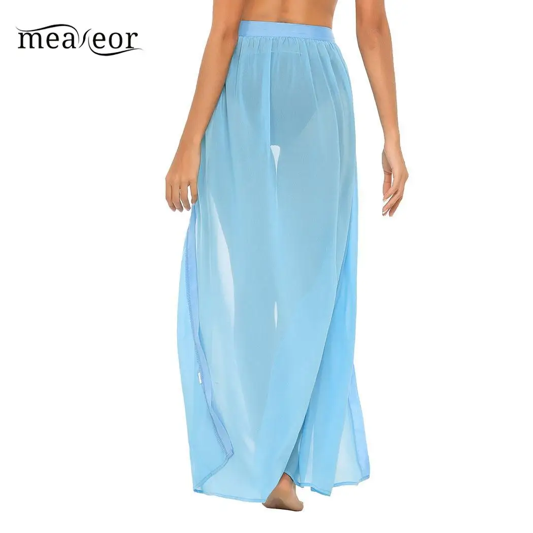 None High Women Lace-up Waist Chiffon Maxi Long Skirt Beach Casual | Женская одежда