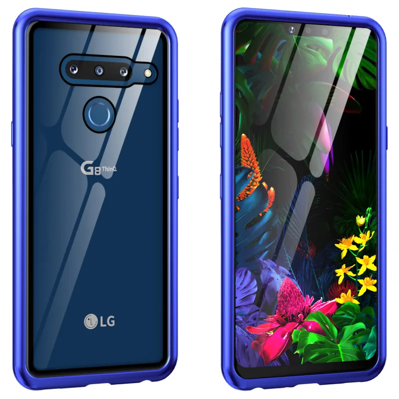 Чехол для LG G8 ThinQ Чехол класса люкс задней панели из закаленного стекла и алюминия металлический бампер чехол для LG G8 ThinQ 2 3 задних Камера с полной защитой от ударов - Цвет: Синий