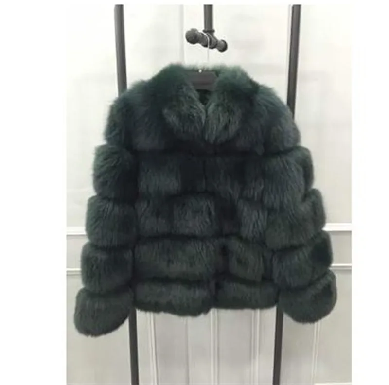 Dark green Осенне-зимнее женское пальто из искусственного лисьего меха модная утепленная Меховая куртка с воротником-стойкой Большие размеры женские короткие пальто из лисьего меха H658 - Цвет: Dark green