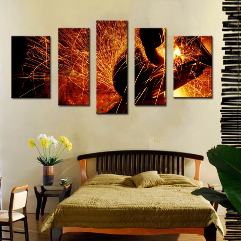 

5 Panel Wall Art Abstract Painting Sparks Flew Painting Modern Flash Wall Art Picture For Living Room Decoration