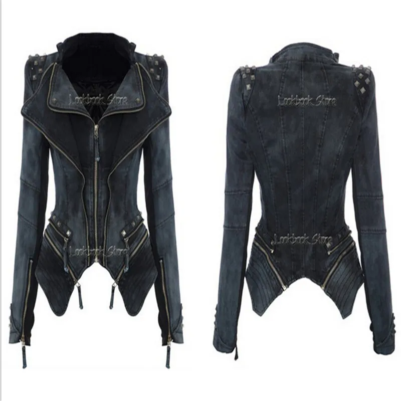 Новая модная женская джинсовая куртка приталенная винтажная мотоциклетная на