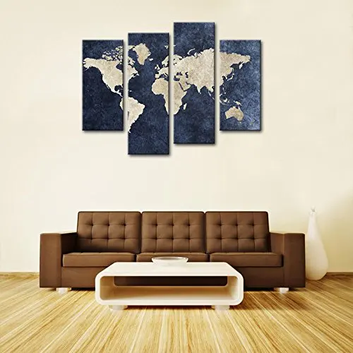 Wall Decor World Map Poster Navy Blue Painting Papers Home Modern Abstract Art Canvas Print | Дом и сад
