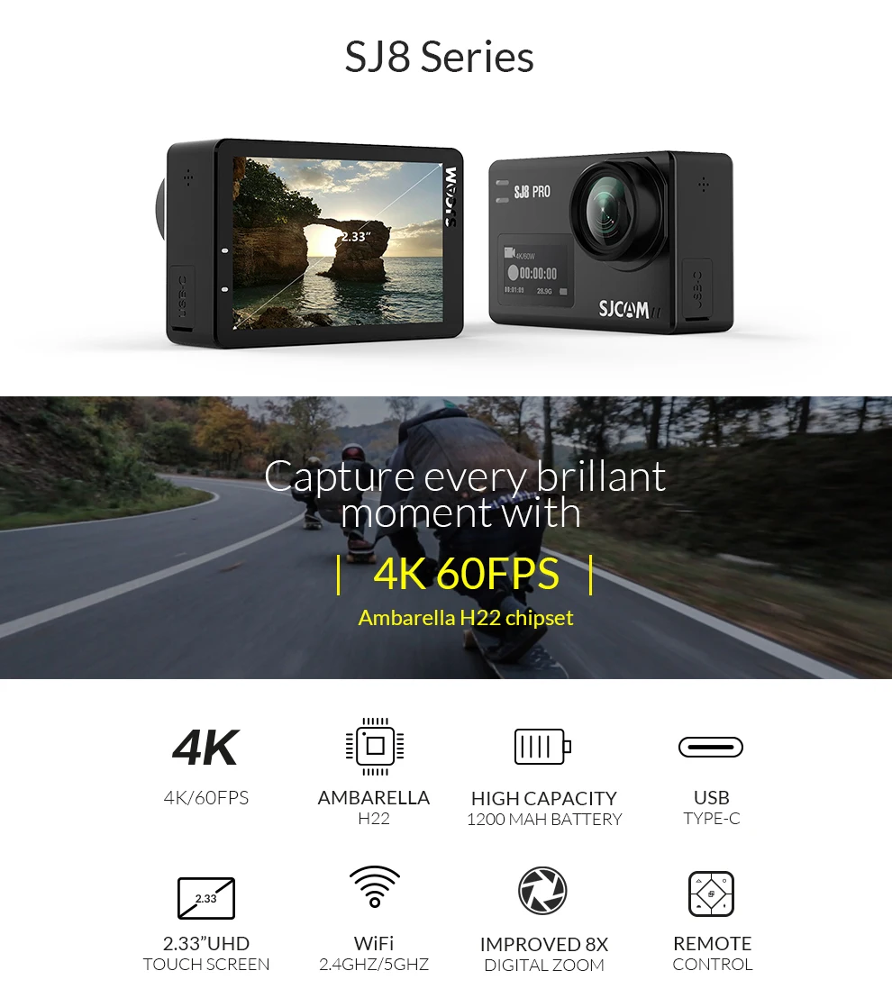 Оригинальная Экшн-камера SJCAM SJ8 серии SJ8 Air/SJ8 Plus/SJ8 Pro для экстремальных видов спорта, WiFi, пульт дистанционного управления, водонепроницаемая Спортивная DV
