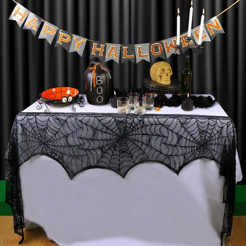 Hallowen Скатерть "паутина" Черная кружевная паутина крышка камина настольная