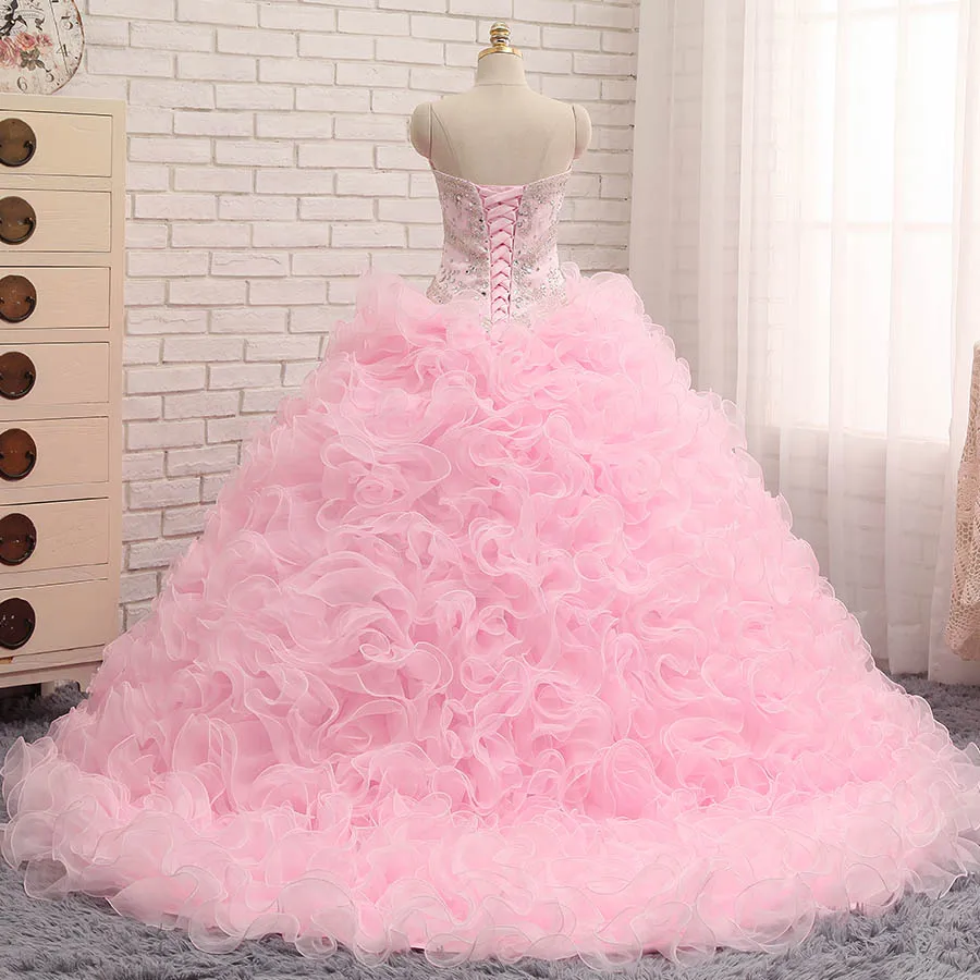 Романтический Розовый Кружевной Милая Съемные Юбки Quinceanera Платья Раффлед