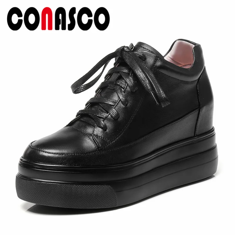 

CONASCO New Arrival Women Basic Pumps Wedges High Heels Shoes Woman Round Toe Casual Quality Cross-tied Party Platforms Shoes
