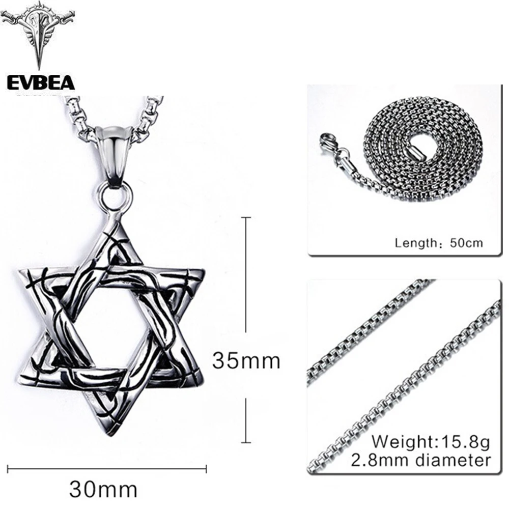 EVBEA Six-star Star of David Cross Pendant Charm Necklaces Jewish Jewelry Women Men Stainless Steel Gold Color | Украшения и