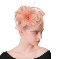 new vintage champagne fascinator hat party wedding women headwear hairpin fashion with feathers fedora elegant ladies headdress