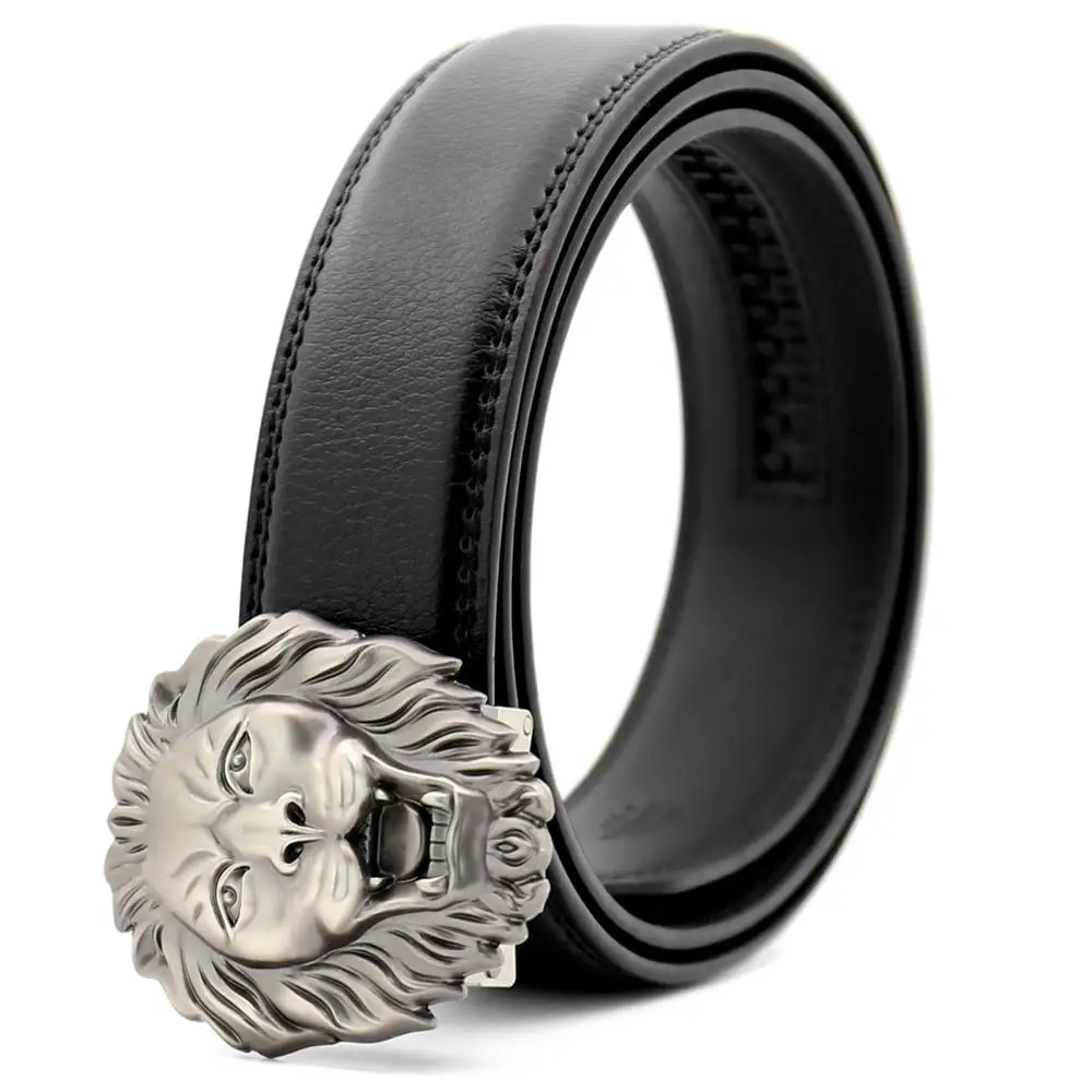 KAWEIDA Fashion Lion Metal Automatic Buckle Belt Designer Belts for Men Ceinture Homme Luxury Men's Genuine Leather Belt - Color: CDFPD325 black