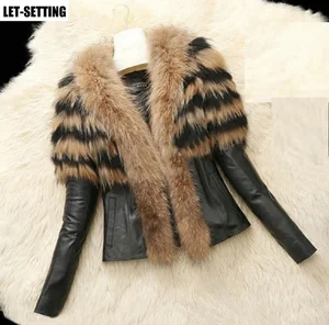 Новая мода Осень Зима Европа Америка имитация енота овечья кожа искусственная кожа куртка цвет желтый, белый, черный