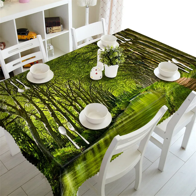 

green dininng tablecloth Waterproof 3D rectangular tablecloth party round table cloth customized size Forest Cushion cover