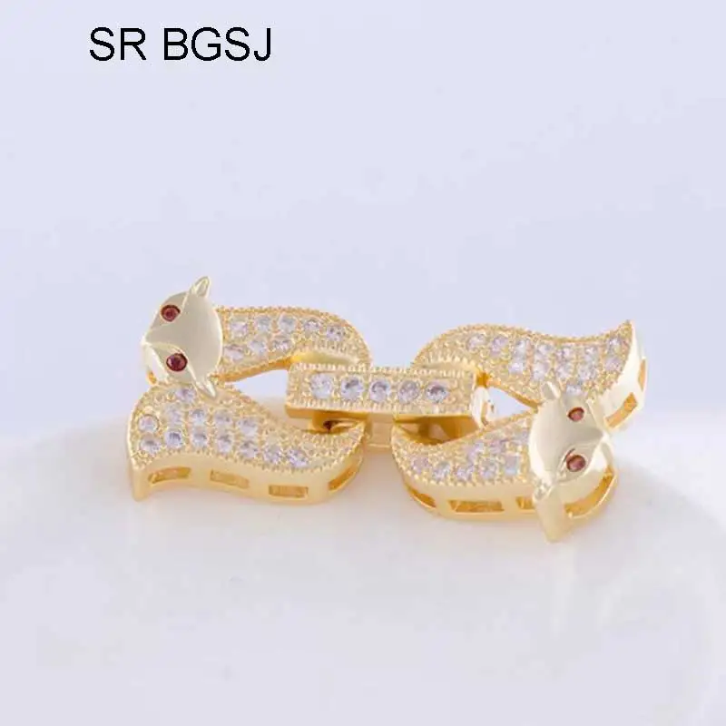 

Free shipping 5PCS 12x29mm Factory Price Micro Inlay Zircon For DIY Bracelet Necklace Fox Animal Connector Clasp