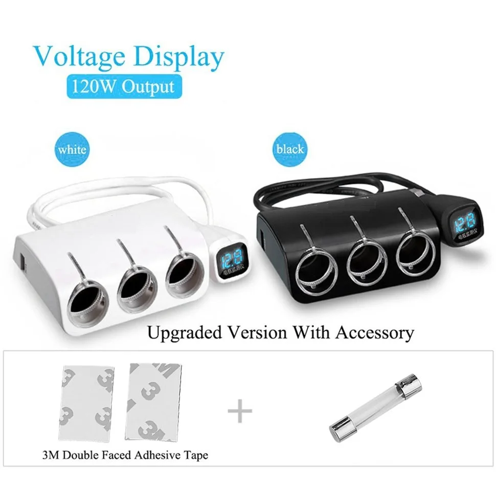 120 Вт черный автомобиль 2 USB Зарядное устройство прикуривателя Питание адаптер YC