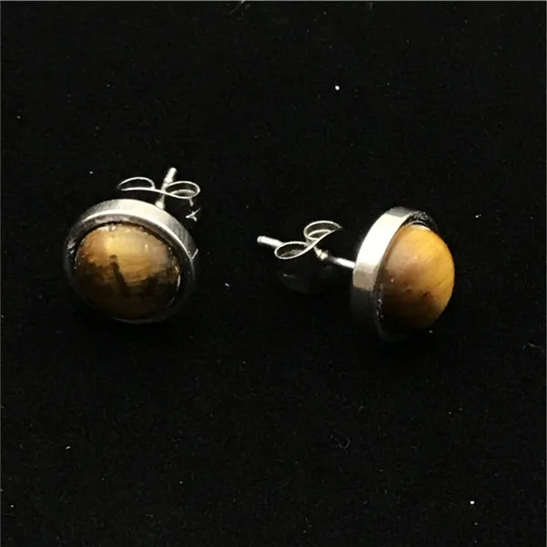 tiger eye Серьги-гвоздики из нержавеющей стали 8 мм, натуральные серьги-гвоздики с камнем для женщин Brincos Oorbellen marble, простые ювелирные изделия, подарки для девушек - Окраска металла: tiger eye