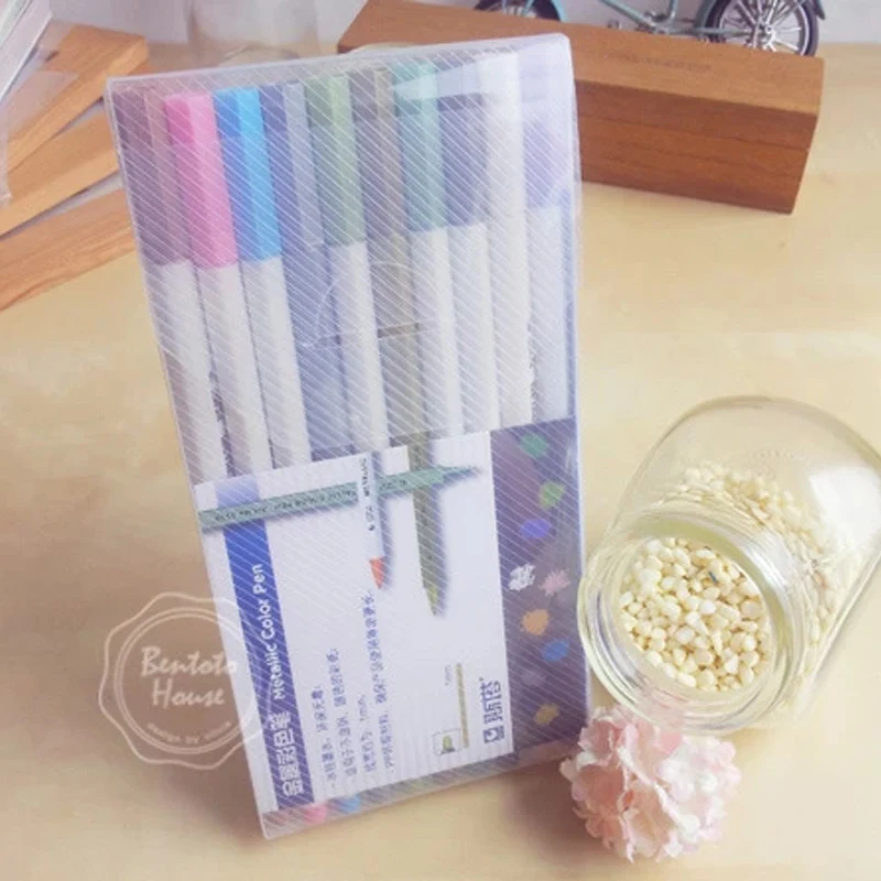 STA 10-цветная ручка металлического цвета маркер на водной основе мягкий/жесткий