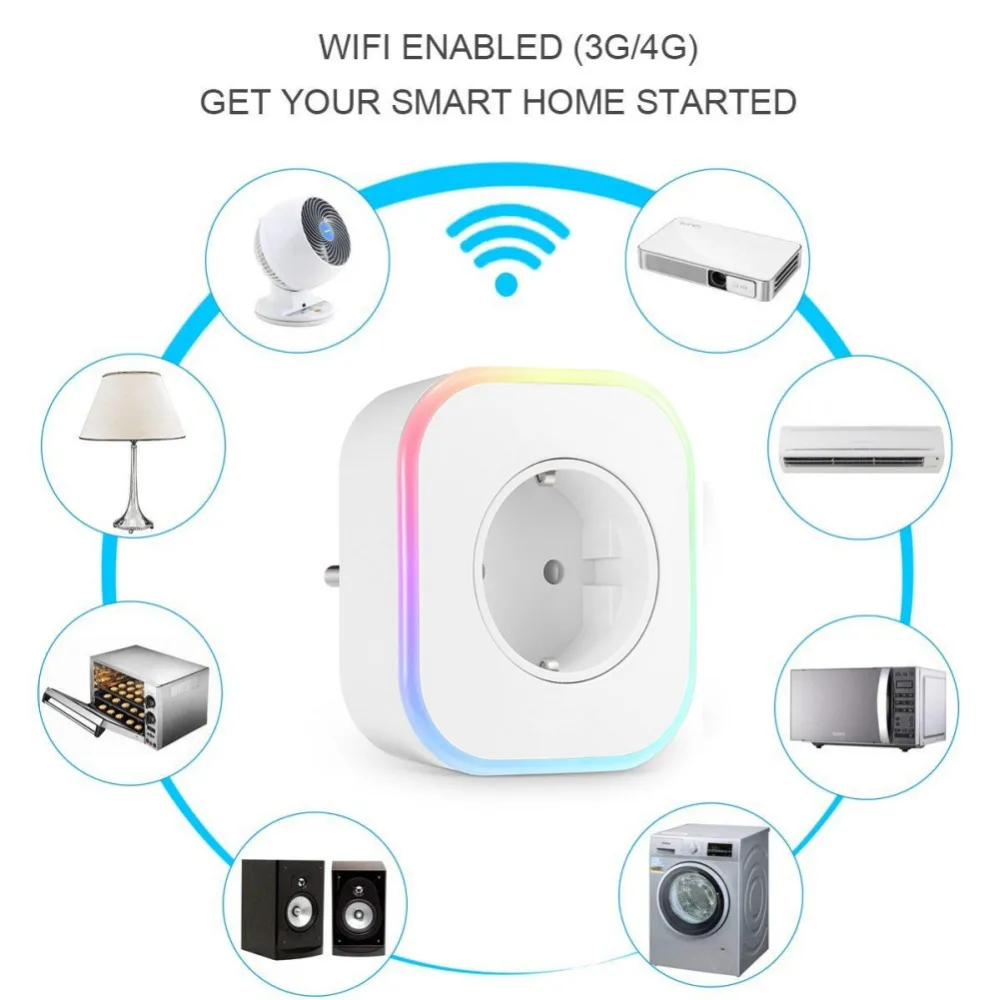 Светодио дный RGB светодиодный свет WiFi умный штекер розетка Великобритания ЕС пульт дистанционного управления штекер для Google Home мини Alexa IFTTT умный переключатель синхронизации работы