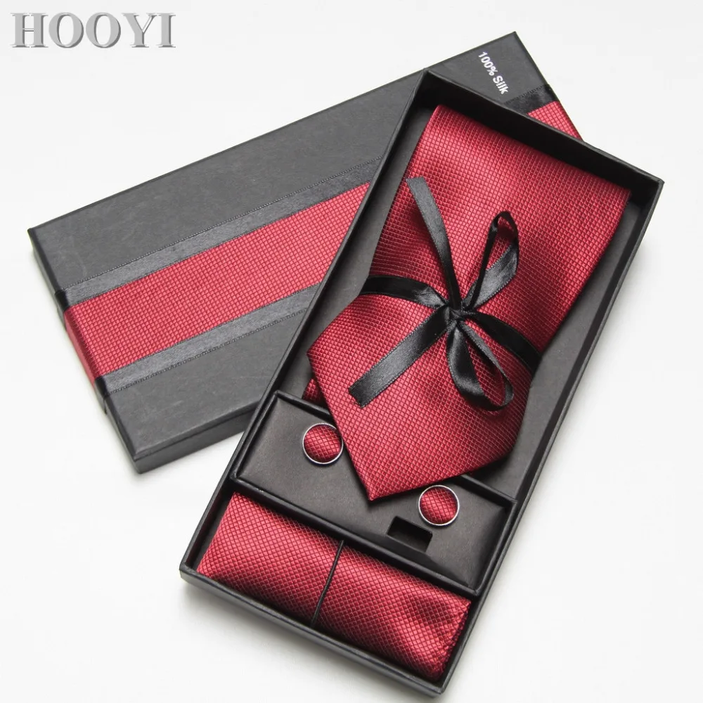 HOOYI 2019 галстуки для мужчин широкий набор галстуков Запонки Карманный платок