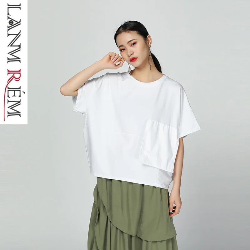 Футболка LANRMEM женская летняя простая с рукавом летучая мышь уличная повседневная