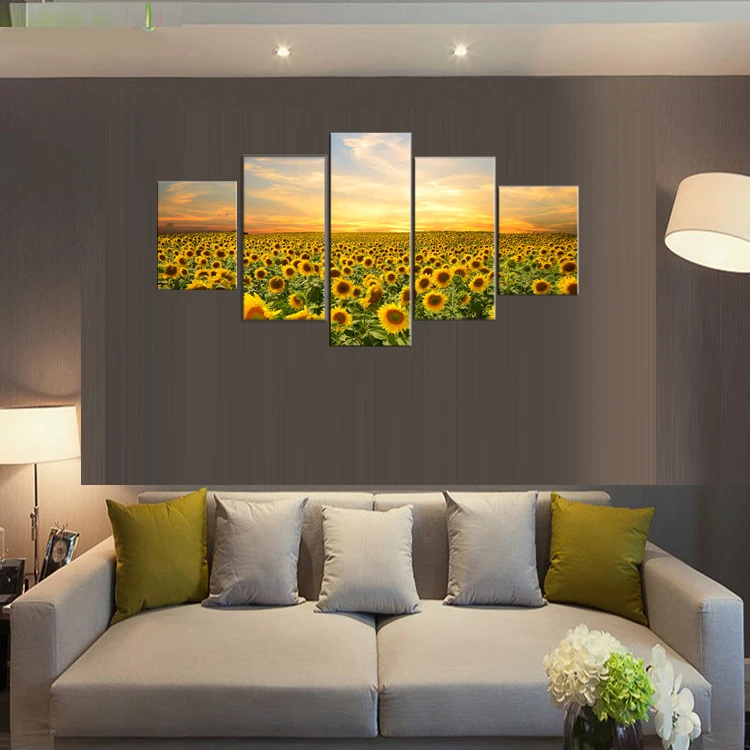 5 панелей подсолнухи закат стены картины для гостиной печать фото на холсте
