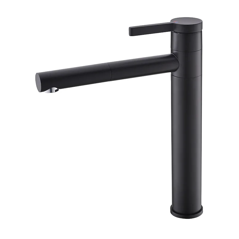 Black tall size Качественный латунный кран для раковины черного цвета, двойной поворотный кран для ванной комнаты, смеситель для горячей и холодной воды, высокий и короткий - Цвет: Black tall size