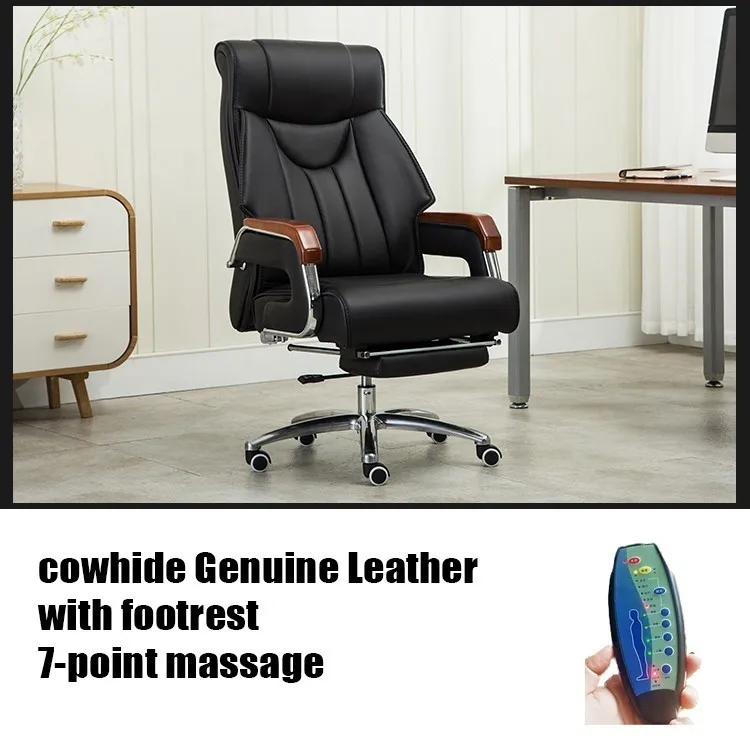 blackGenuine Leather Роскошное качественное кресло из воловьей кожи 8770 Silla Gamer Boss Poltrona с подставкой для ног, массажное колесо из натуральной кожи - Цвет: blackGenuine Leather