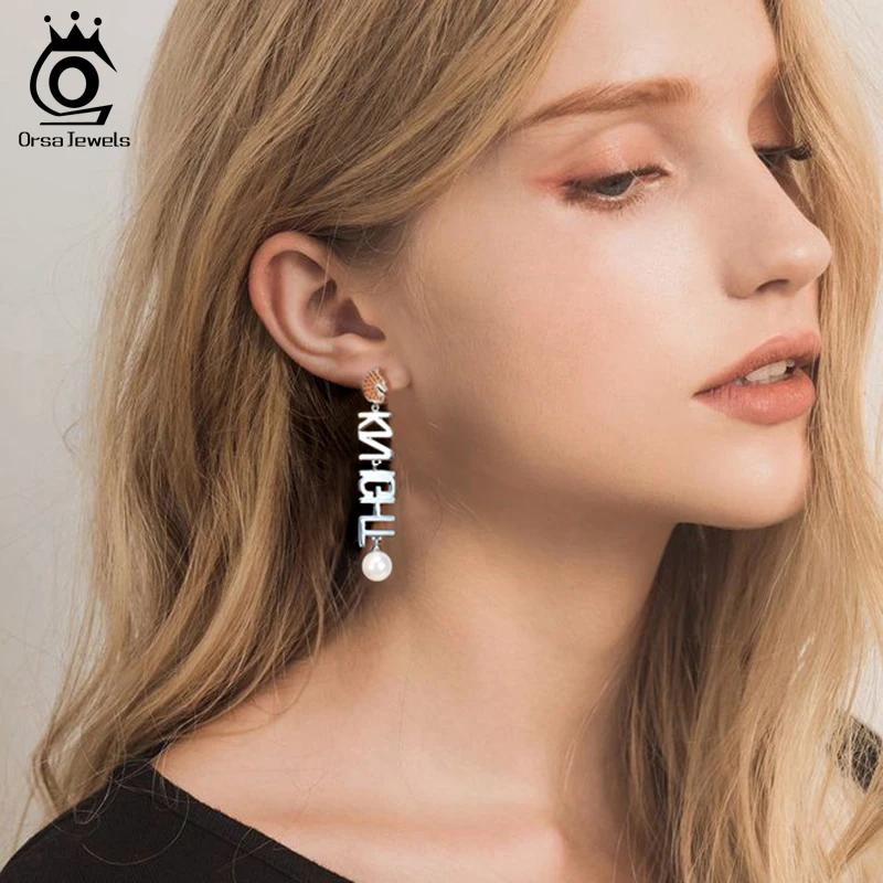 ORSA JEWELS, 925, женские серьги-капли в шахматы, Стерлинговое Серебро, AAA, циркон и искусственный жемчуг, женские серьги, ювелирное изделие, SE140
