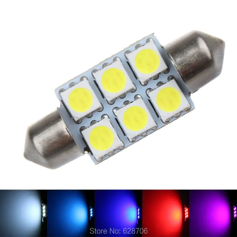 2 шт. белый гирлянда светодиодный купольный светильник 5050 SMD 6 C5W авто Интерьер