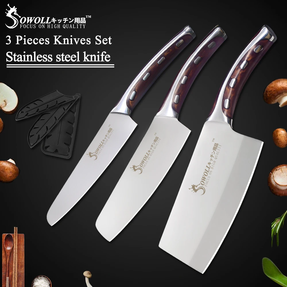 

4CR14 Stainless Steel Knives 3PCS/Set High Quality Kitchen Knives 5 inch Utility 6 inch Chef 7 inch Chopping Kitchen Knife