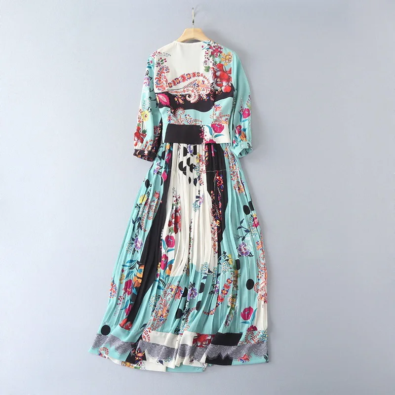 Женское платье с принтом богемное до середины икры v образным вырезом рукавом 3/4 и