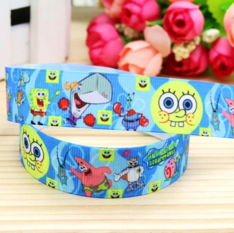 7/8 '' SpongeBob Алиса ПЭТ печатных Grosgrain ленты hairbow головные уборы украшение партии DIY OEM 22 мм D321