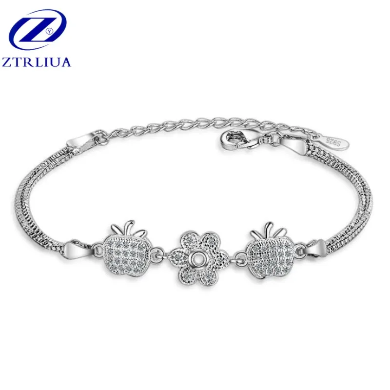 

New Classic Round Silver Plated Jewelry Personality Simple Apple Flower Crystal Temperament Female Bracelets SB94
