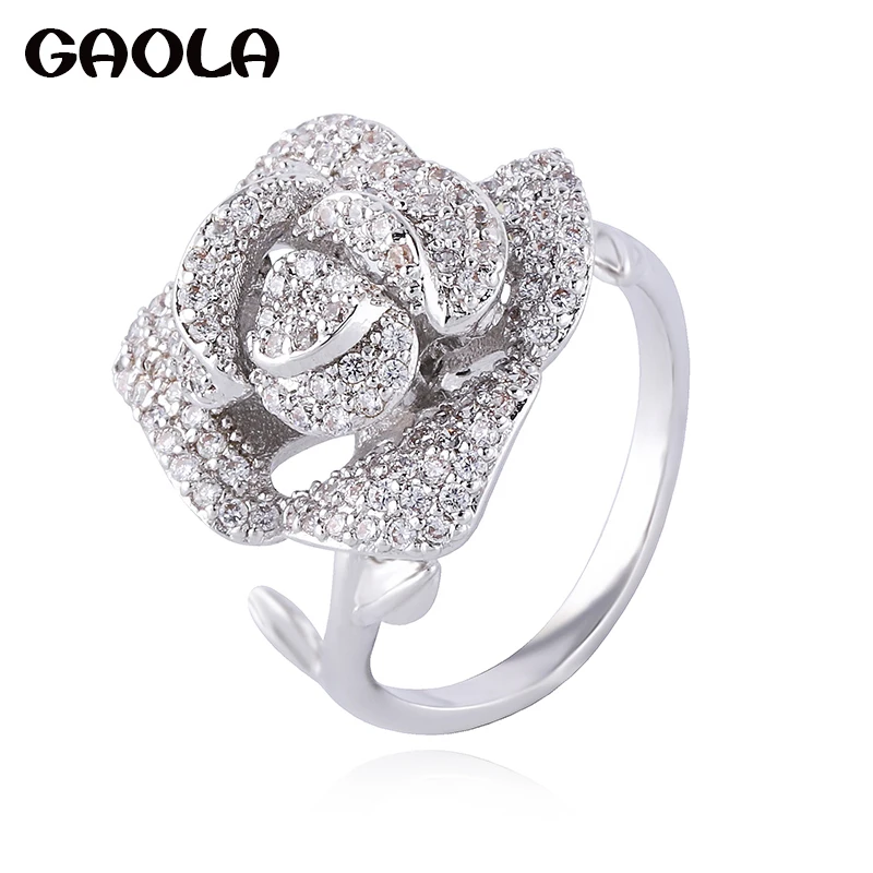 

GAOLA New Gold Color Rose Flower Wedding Ring Elegant Rhinestone Rings For Women J1843