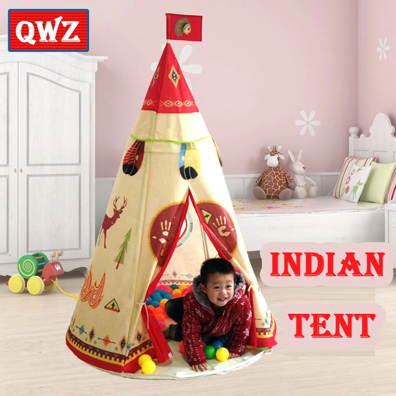 

QWZ натуральный индийский узор, палатка для детей вигвам, безопасные типы, портативные комнатные игровые палатки, уличный игровой домик для д...